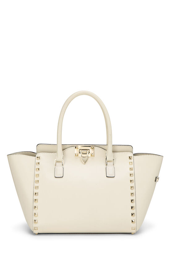 White Leather Rockstud Convertible Handbag, , large image number 0