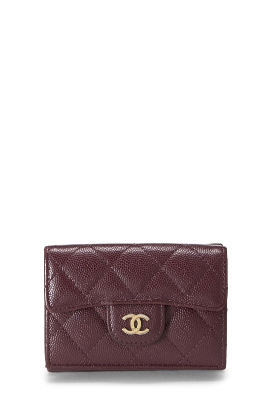 Burgundy Caviar Classic Flap Compact Wallet, , large image number 0