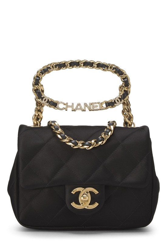 Black Satin Top Handle Flap Bag Mini, , large image number 0