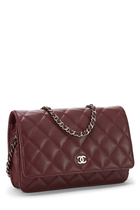 Burgundy Quilted Caviar Classic Wallet on Chain (WOC), , large image number 1