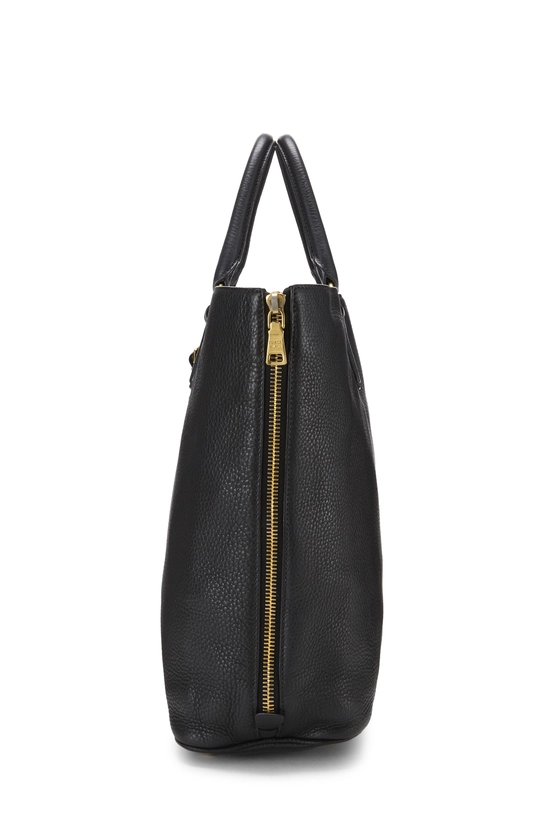 Black Vitello Daino Side Zip Tote Large, , large image number 2