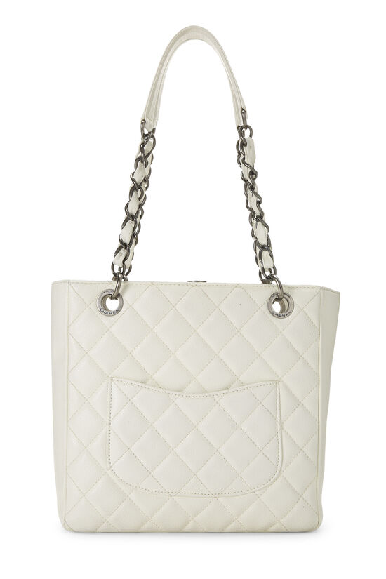 White Quilted Caviar Petite Shopping Tote (PST), , large image number 3