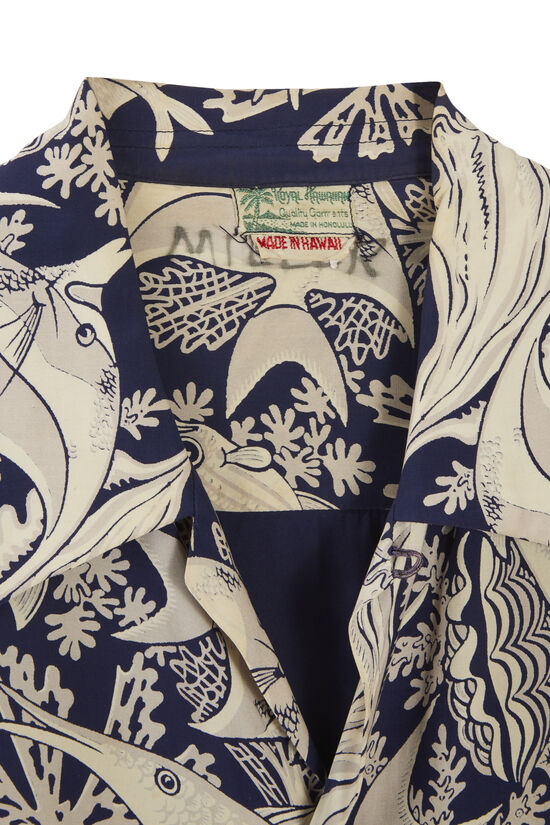 Blue Fish & Shell Royal Hawaiian Shirt, , large image number 2