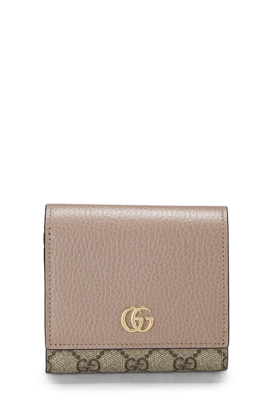 Beige Leather & GG Supreme Marmont Compact Wallet, , large image number 0