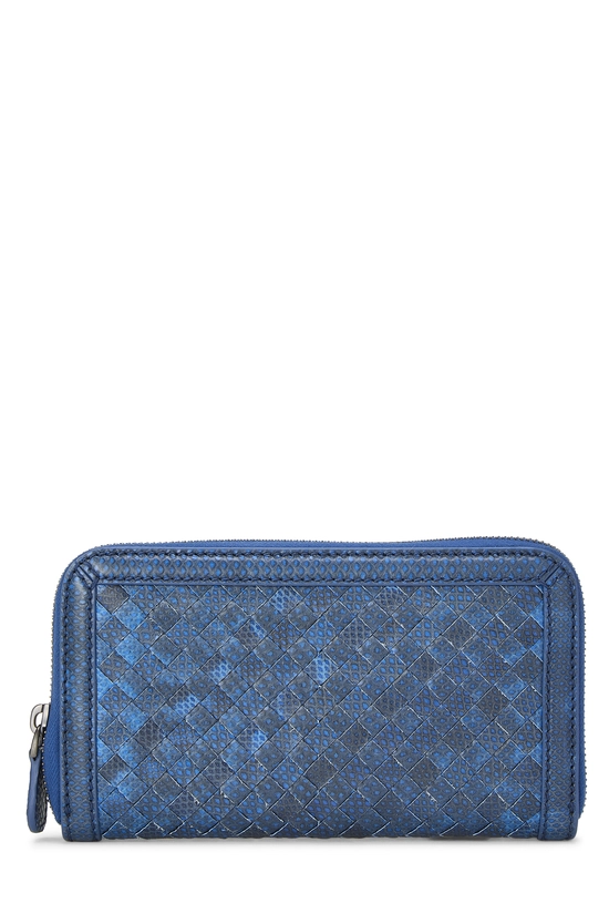 Navy Intrecciato Snakeskin Zip Around Wallet, , large image number 0