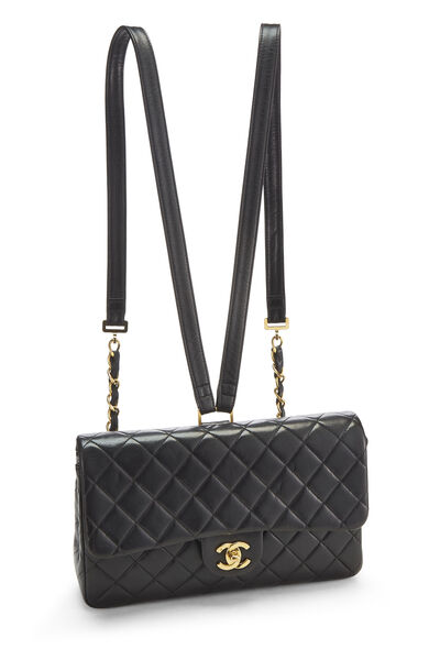 Black Quilted Lambskin Classic Flap Backpack, , large