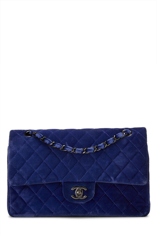Navy Quilted Velvet Classic Double Flap Medium, , large image number 0