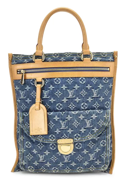 Blue Monogram Denim Flat Shopper