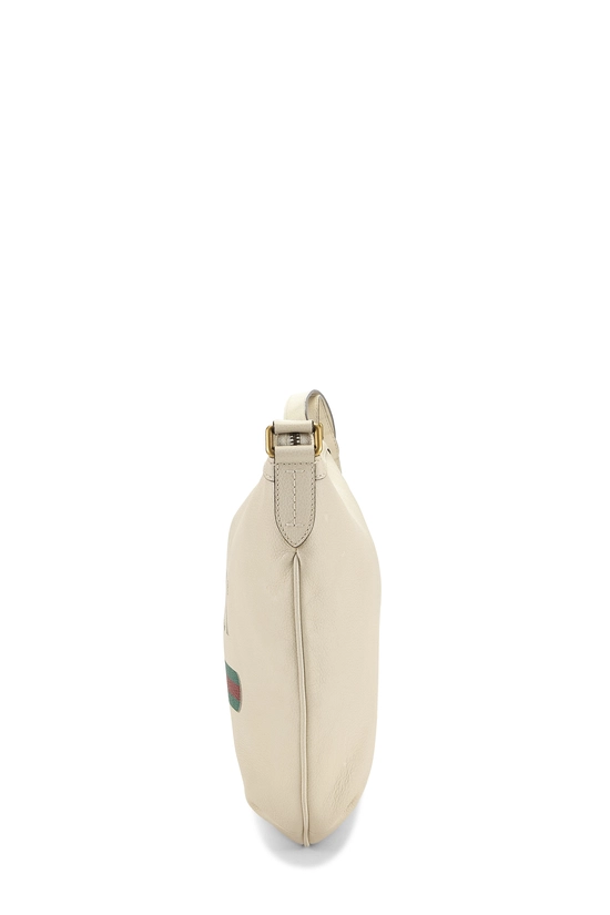 White Leather Logo Printed Half Moon Hobo, , large image number 2