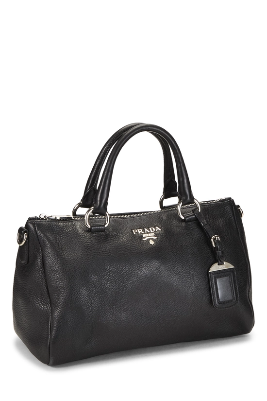 Pre-Owned Black Vitello Daino Convertible Zip Handbag QNB1RGABKB00F