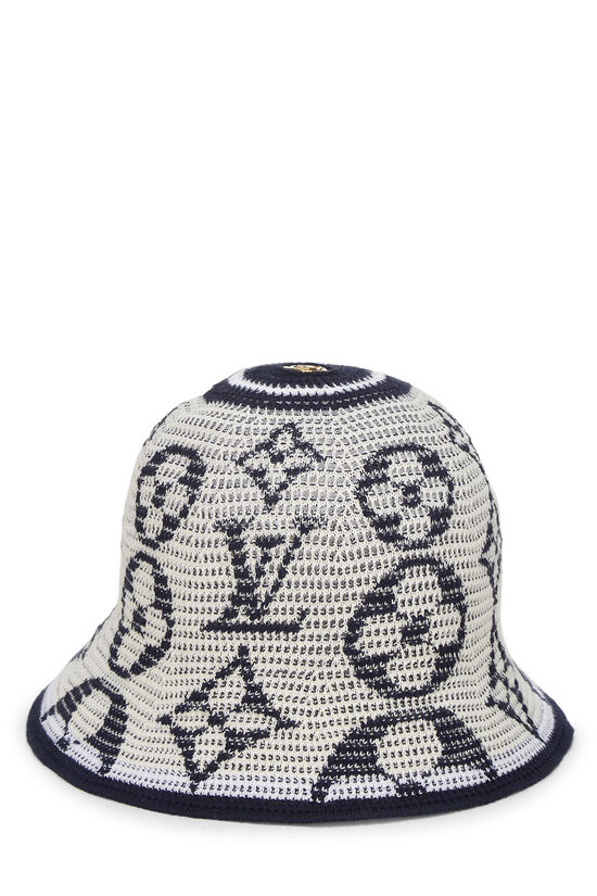 Navy & White Cotton Summer Breath Bucket Hat, , large image number 0