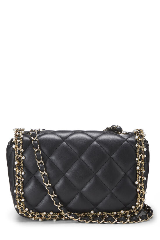 Black Quilted Lambskin Pearl Chain Rectangular Flap Mini, , large image number 3