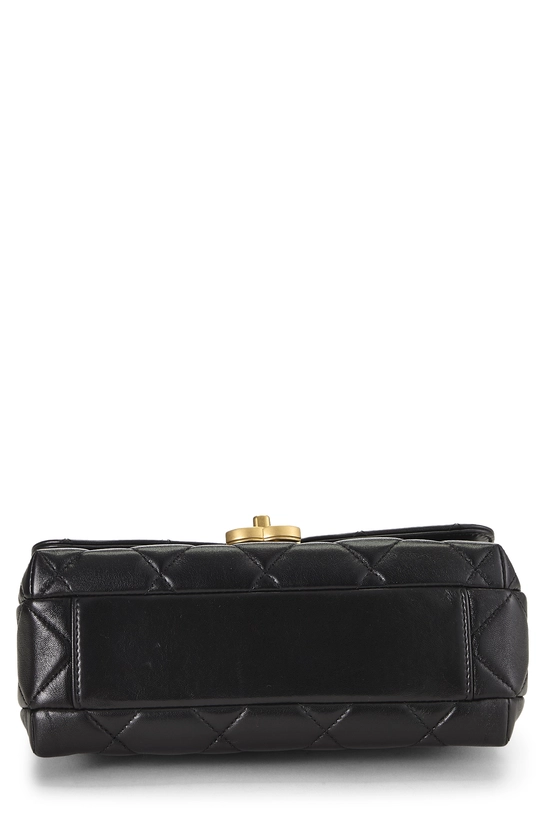 Pre-Owned Black Quilted Lambskin Pearl Logo Flap Bag Small