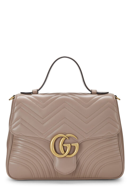 Beige Leather GG Marmont Top Handle Bag Medium, , large image number 1