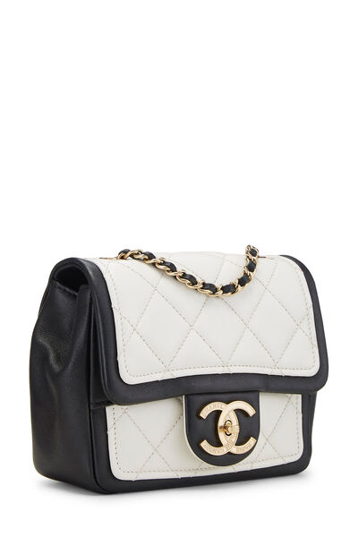 White & Black Quilted Lambskin Graphic Flap Mini, , large