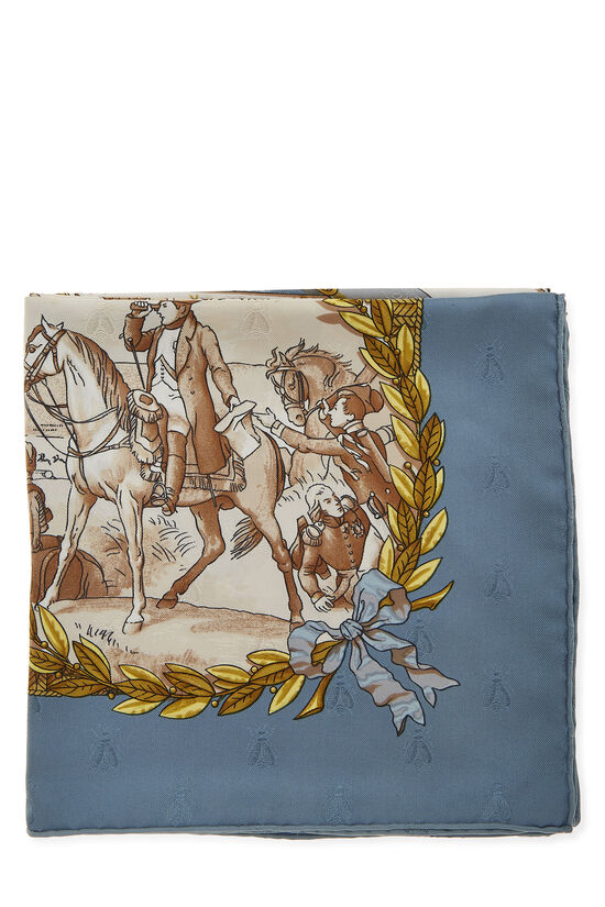 Blue & Multicolor 'Napoleon' Silk Scarf 90, , large image number 1