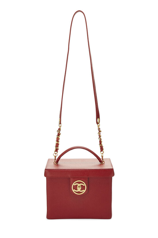 Chanel Vanity Caviar Leather Cosmetic Satchel Bag Red