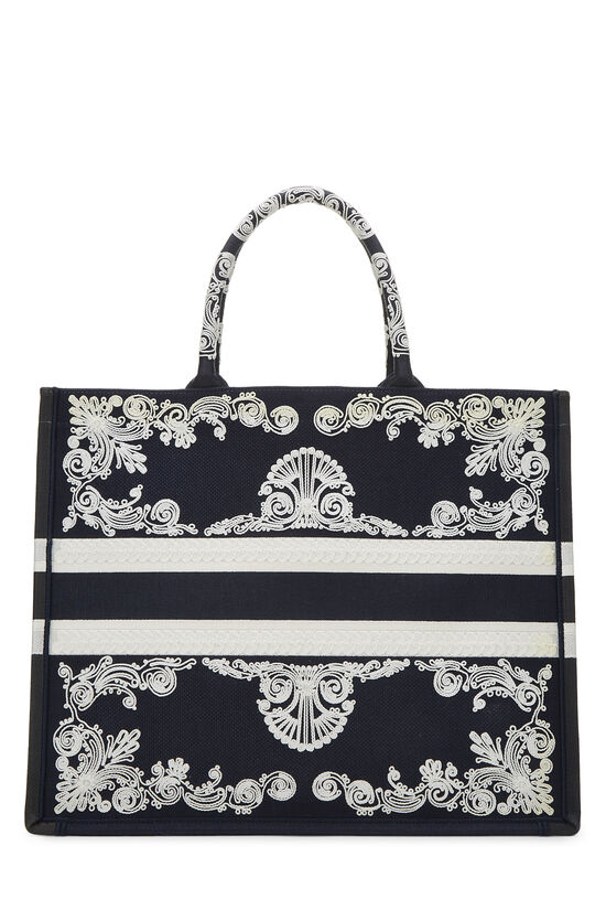 Black & White Embroidered Canvas Book Tote Large, , large image number 3