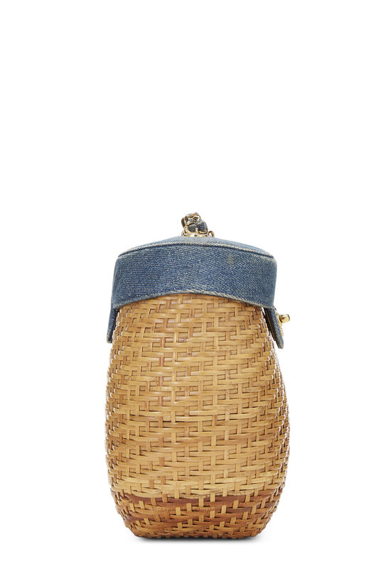 Blue Denim & Natural Wicker Basket Bag, , large image number 2