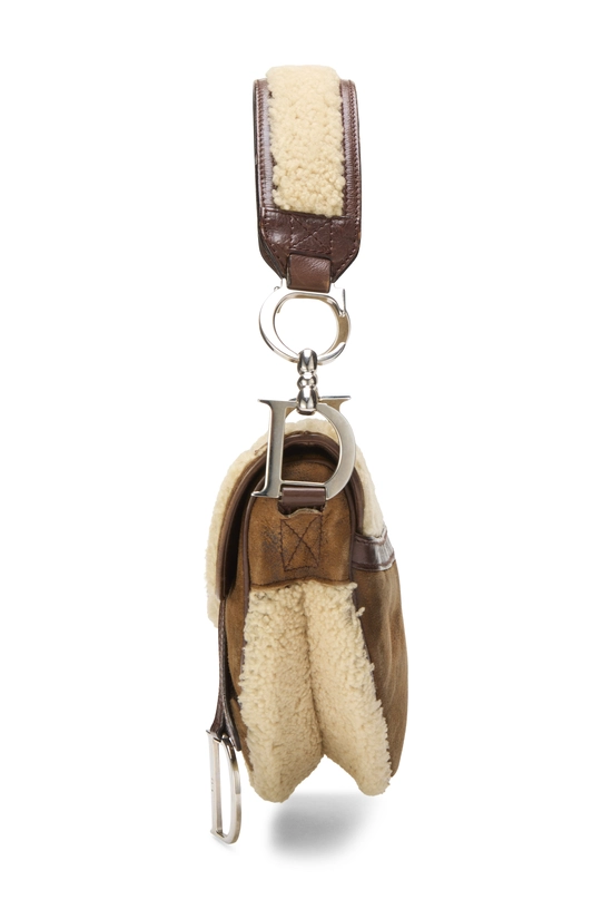 Brown & Beige Shearling Saddle Bag, , large image number 2