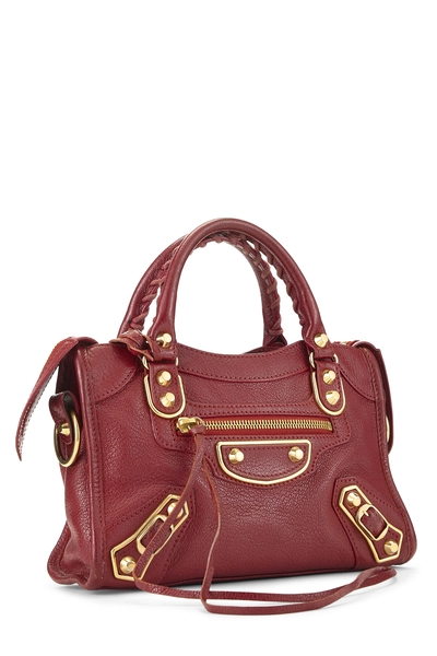 Red Chevre Metallic Edge Classic City Bag Mini, , large