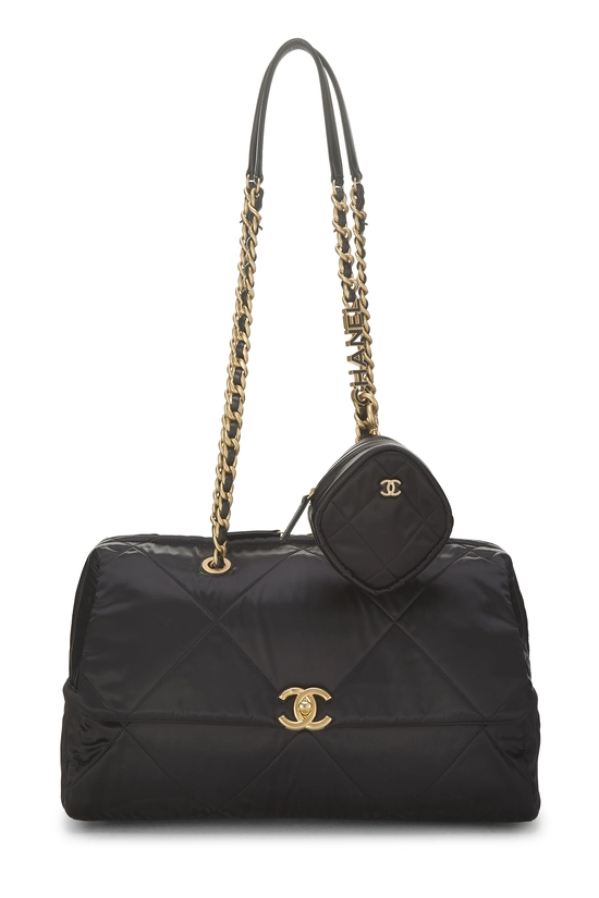 Black Satin Bowling Flap Bag, , large image number 0