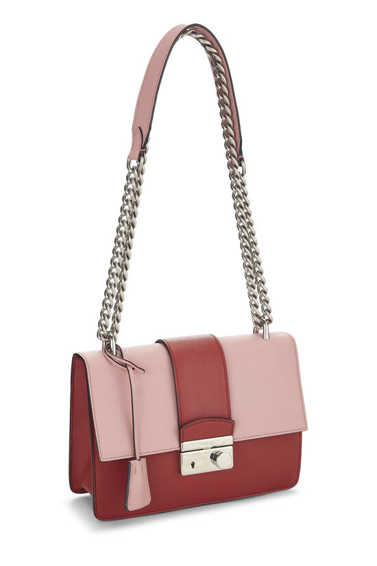 Pink & Red Saffiano Leather Chain Shoulder Bag, , large image number 1