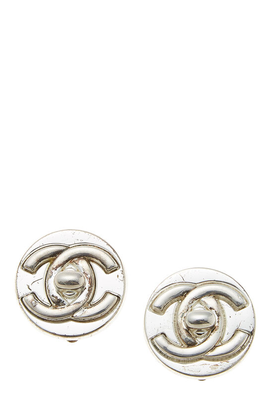 Silver 'CC' Turnlock Circle Earrings Large, , large image number 1