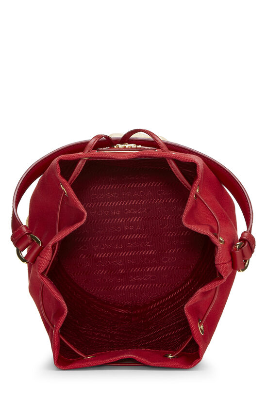 Red Canvas & Wicker Convertible Bucket Bag, , large image number 6
