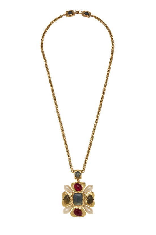 Gold & Multicolor Gripoix Cross Necklace