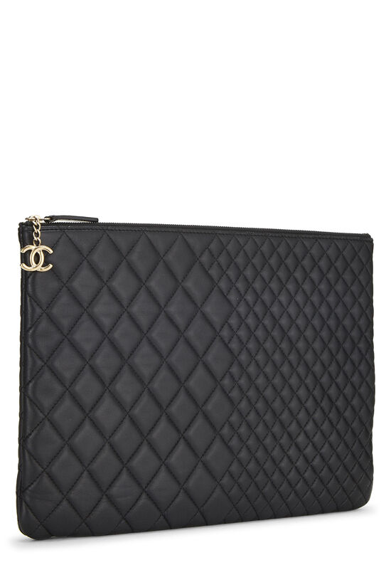 Black Quilted Lambskin O Case Zip Pouch Large, , large image number 1