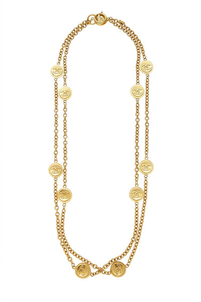 Gold 'CC' Stamped Long Chain Necklace