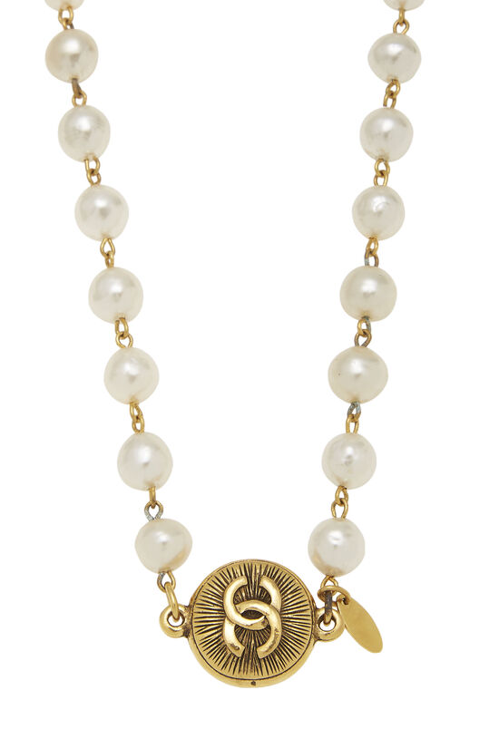Gold & Faux Pearl 'CC' Sunburst Necklace, , large image number 1