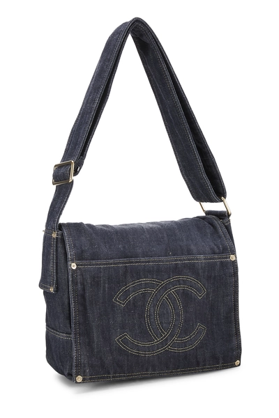 Blue 'CC' Denim Messenger, , large