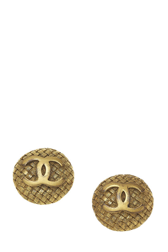 Gold Woven 'CC' Round Earrings, , large image number 0
