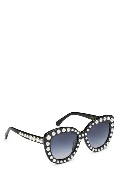 Black Acetate Faux Pearl Sunglasses, , large