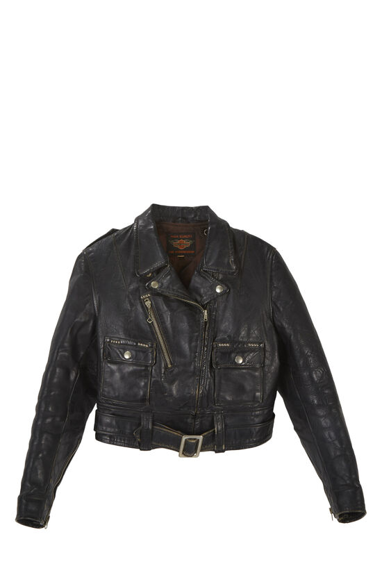 Black Leather 1950s Harley Davidson Jacket, , large image number 0