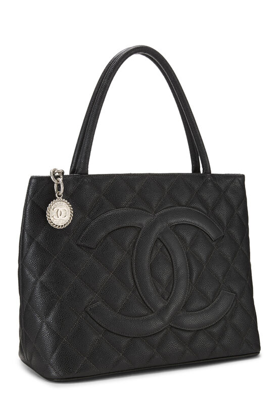 Black Quilted Caviar Medallion Tote, , large image number 1