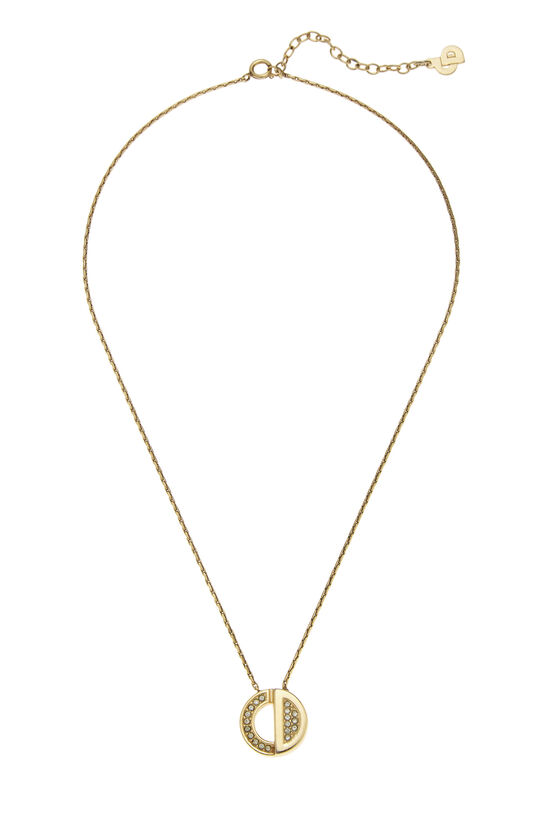 Gold & Crystal 'CD' Logo Necklace, , large image number 0