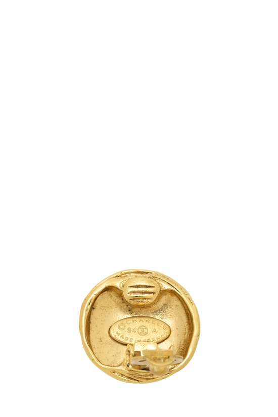 Gold 'CC' Button Earrings, , large image number 2