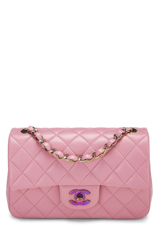 Pink Quilted Lambskin Rainbow Rectangular Flap Mini, , large image number 1