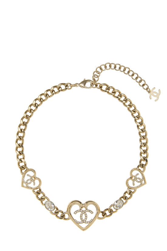 Gold Crystal 'CC' Heart Choker, , large image number 0