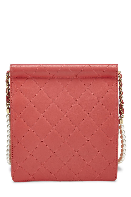 Chanel Red Quilted Lambskin Faux Pearl Chain Flap Bag Q6A4ID1IR9000