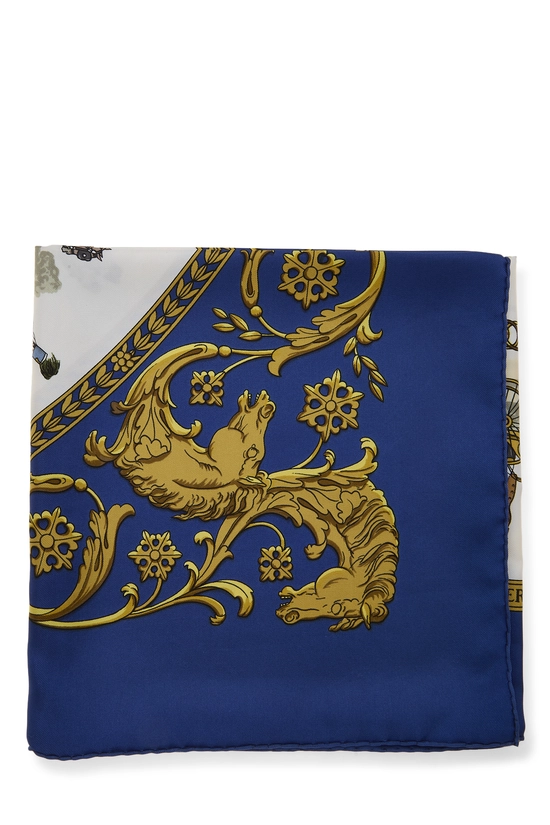 Blue & Multicolor 'La Promenade de Longchamps' Silk Scarf 90, , large image number 1