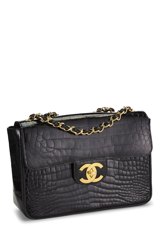 Pre-Owned Black Alligator Half Flap Jumbo Q6B02702K4003