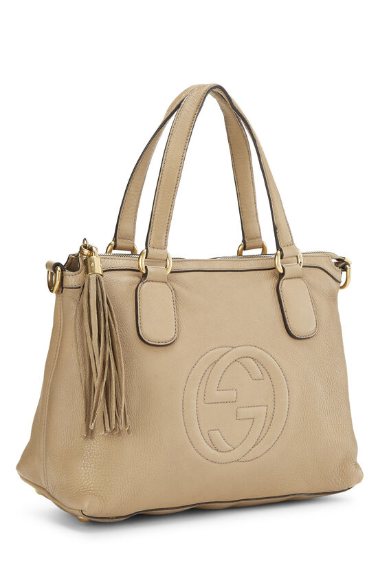 Beige Grained Leather Soho Top Handle Bag, , large image number 1