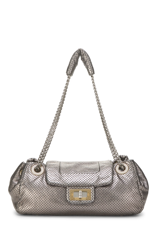 Silver Perforated Drill Accordion Flap Bag Small, , large image number 0