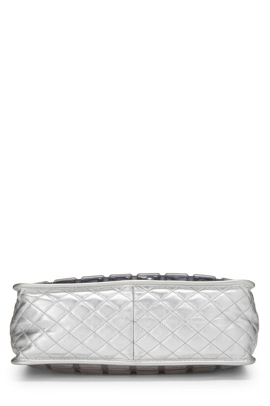 Metallic Silver Quilted Leather Ice Cube Shopping Tote, , large image number 4