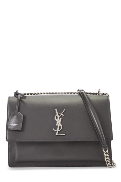 YSL Grey Calfskin Leather Sunset Large