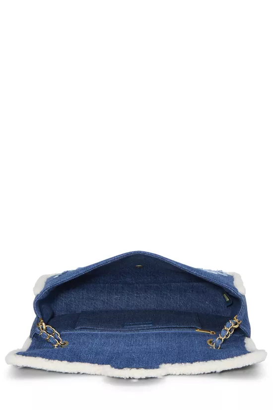 Paris-Egypt Blue Denim & Shearling Hieroglyph Flap Maxi, , large image number 5